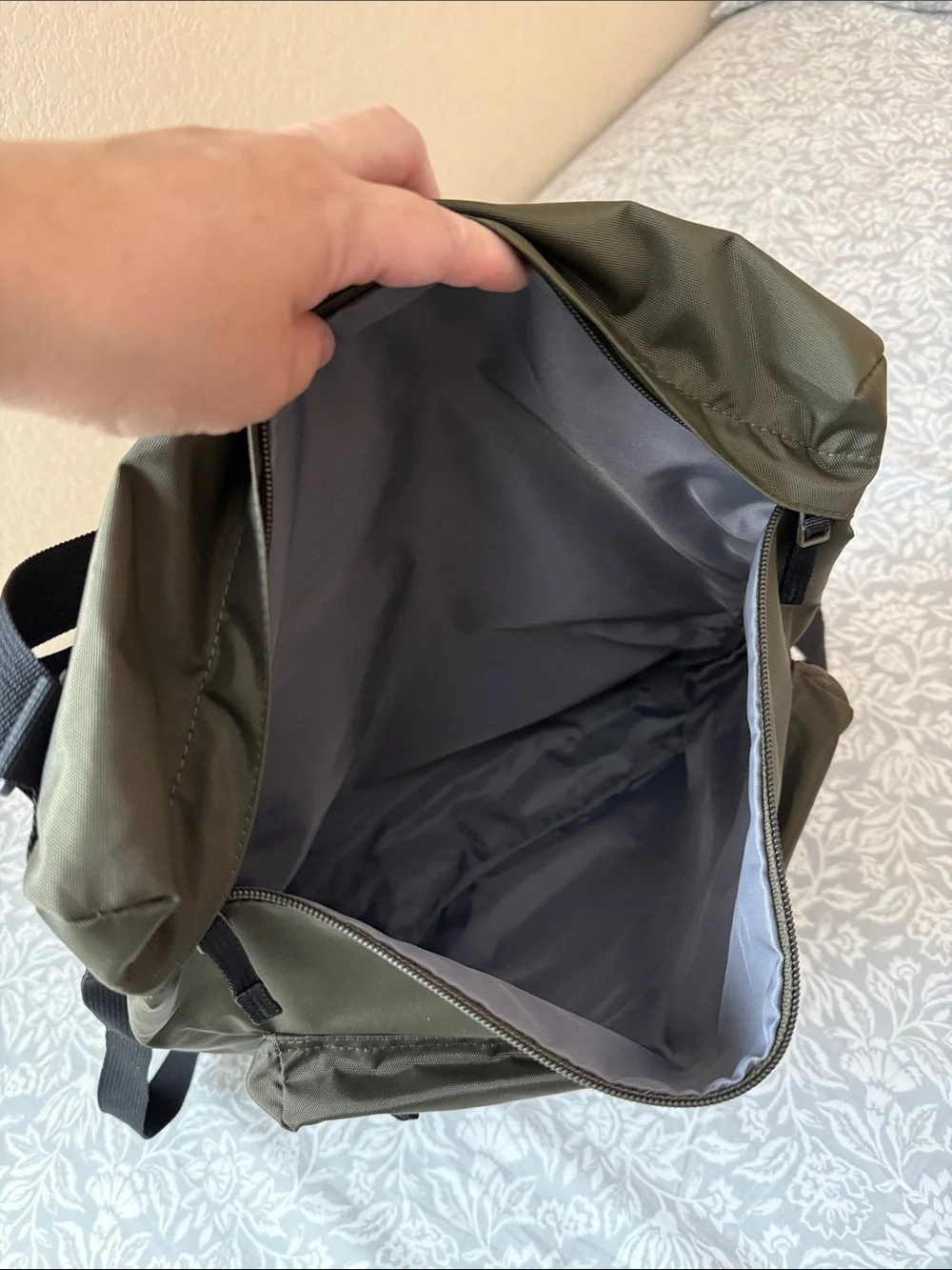 Uniqlo Olive Green Nylon Men's Backpack Tote with Black Straps